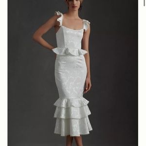 V. Chapman Violet Corset Ruffled Tiered Hem Midi Dress